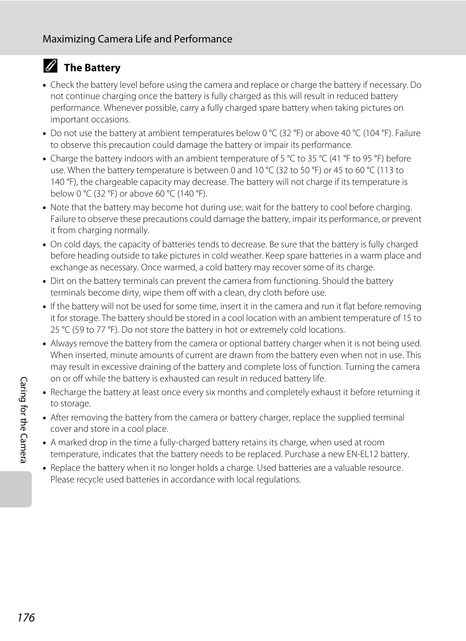 The battery, A 176) | Nikon Coolpix S1100pj User Manual | Page 190 / 216