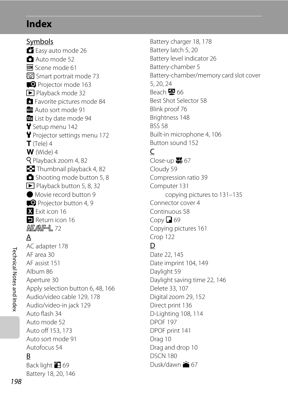 Index | Nikon Coolpix S1100pj User Manual | Page 212 / 216