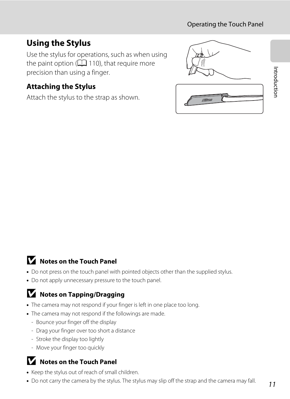 Using the stylus | Nikon Coolpix S1100pj User Manual | Page 25 / 216