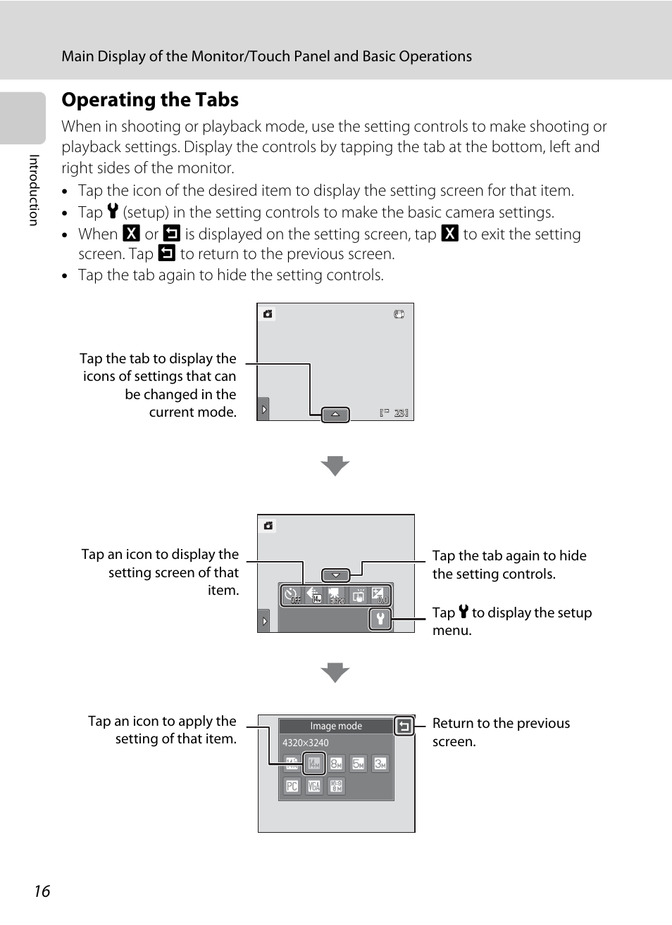 Operating the tabs, A 16), Changed | A 16 | Nikon Coolpix S1100pj User Manual | Page 30 / 216