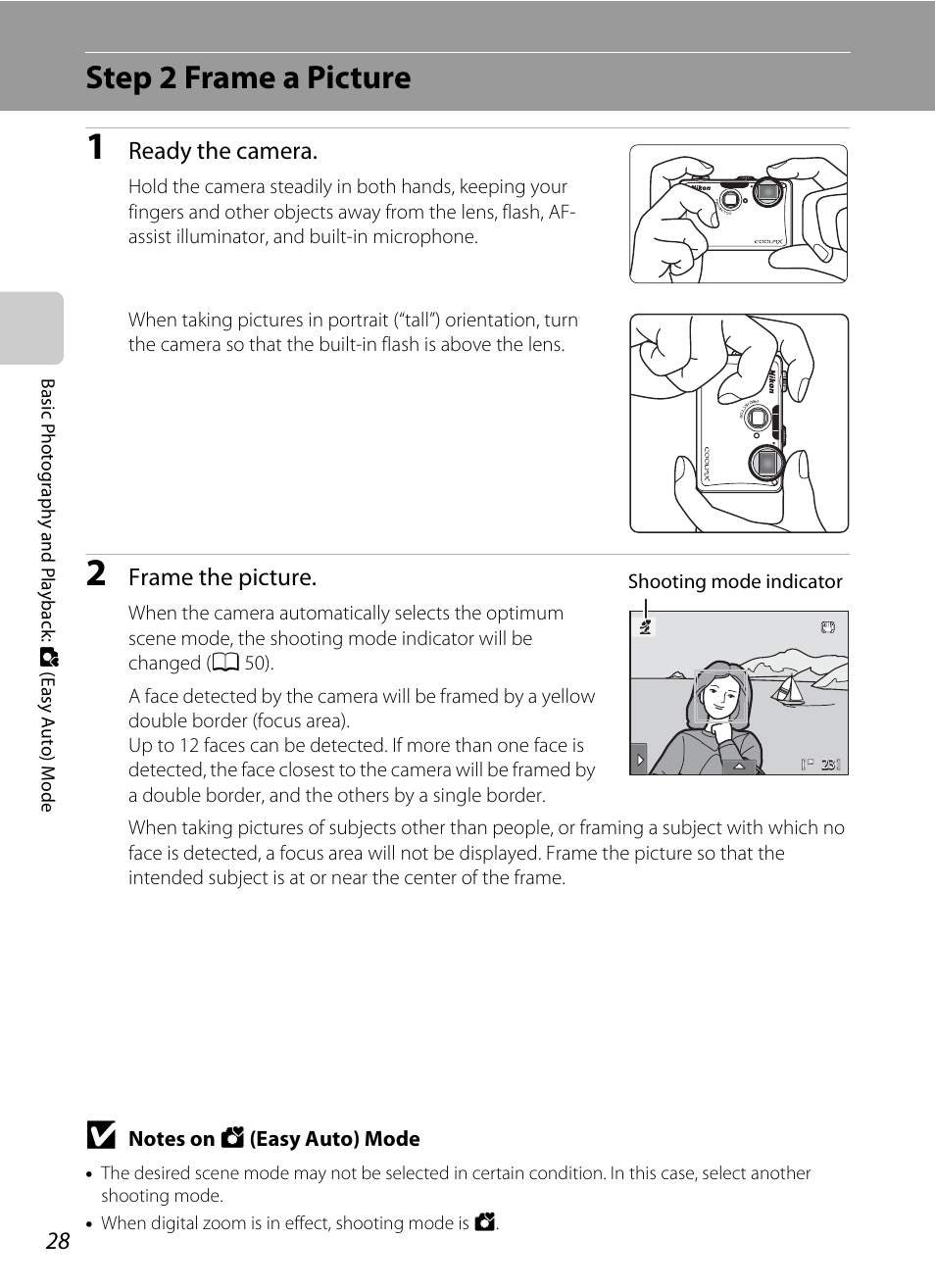 Step 2 frame a picture | Nikon Coolpix S1100pj User Manual | Page 42 / 216