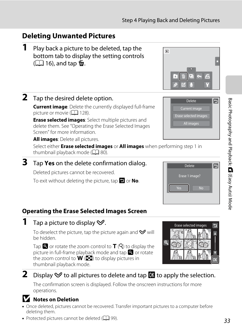 Deleting unwanted pictures | Nikon Coolpix S1100pj User Manual | Page 47 / 216