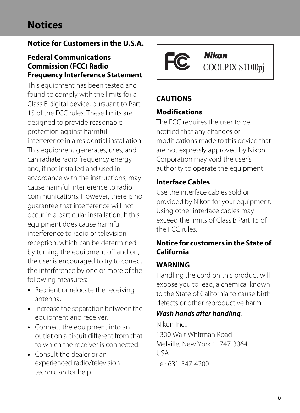 Notices | Nikon Coolpix S1100pj User Manual | Page 7 / 216