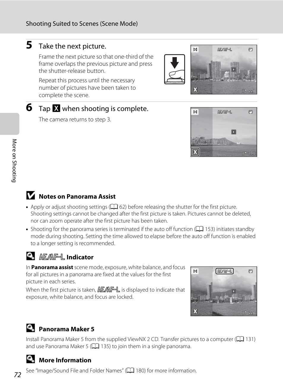 Take the next picture, Tap h when shooting is complete | Nikon Coolpix S1100pj User Manual | Page 86 / 216