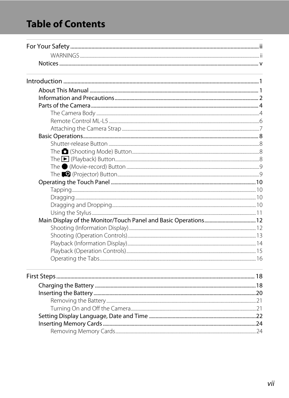 Nikon Coolpix S1100pj User Manual | Page 9 / 216