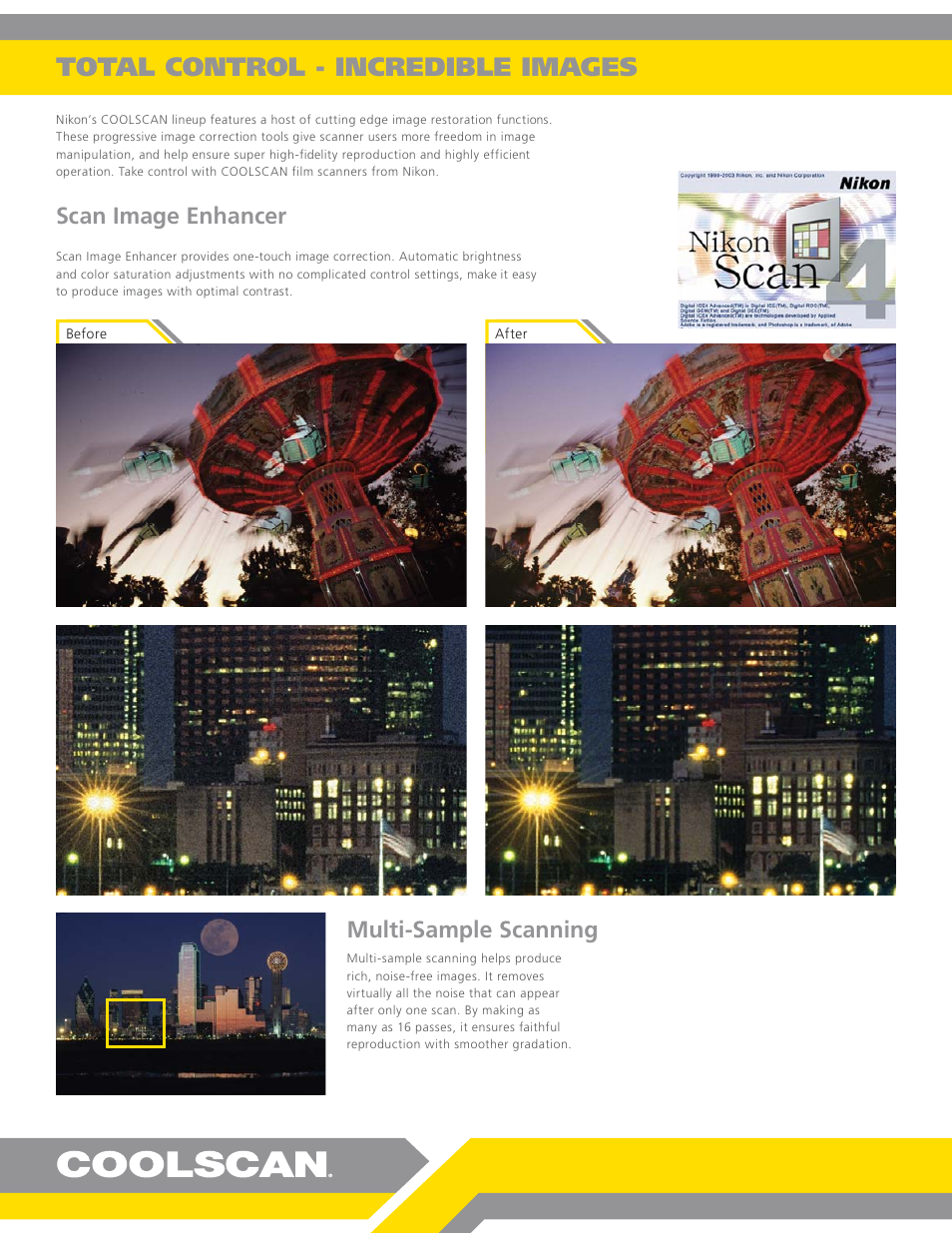 Total control - incredible images, Scan image enhancer, Multi-sample scanning | Nikon 9000 ED User Manual | Page 6 / 8