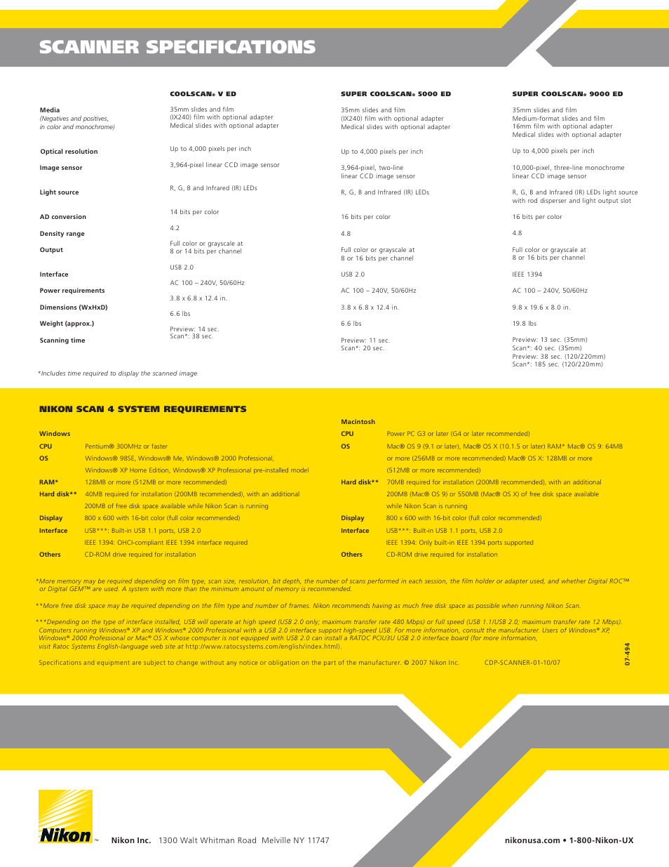 Scanner specifications | Nikon 9000 ED User Manual | Page 8 / 8