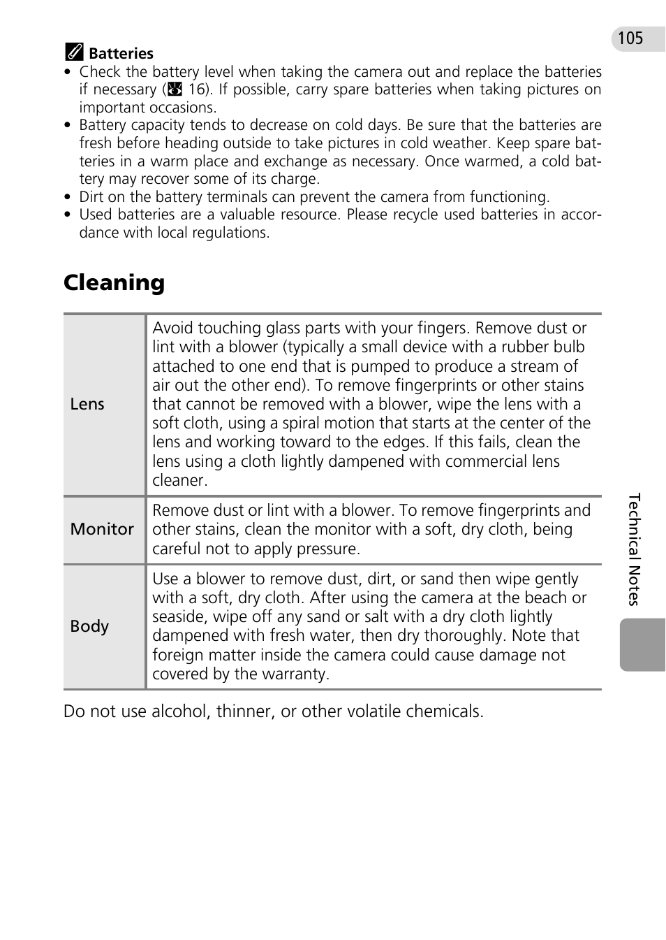 Cleaning, 105 of | Nikon Coolpix L10 User Manual | Page 115 / 135