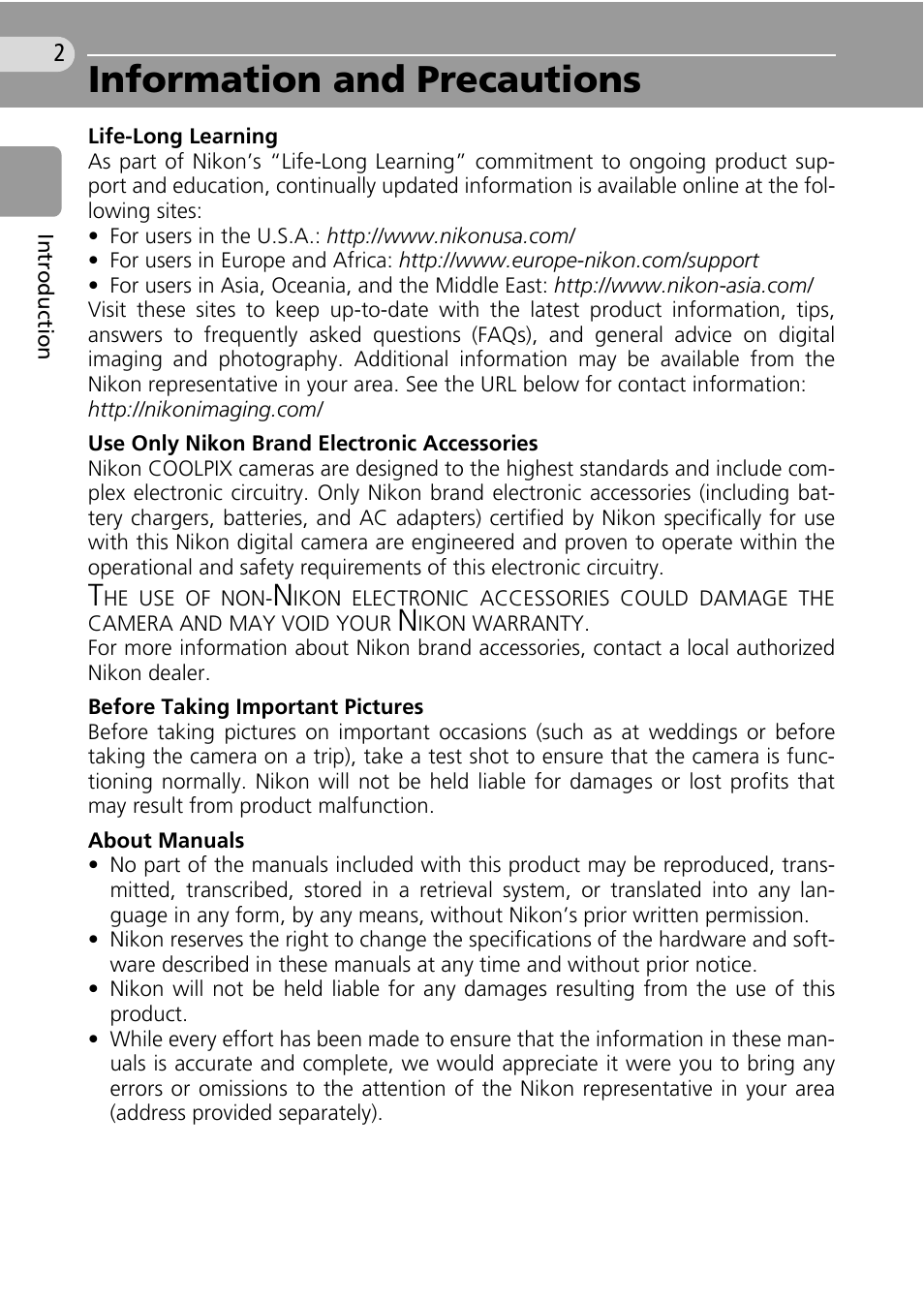 Information and precautions | Nikon Coolpix L10 User Manual | Page 12 / 135