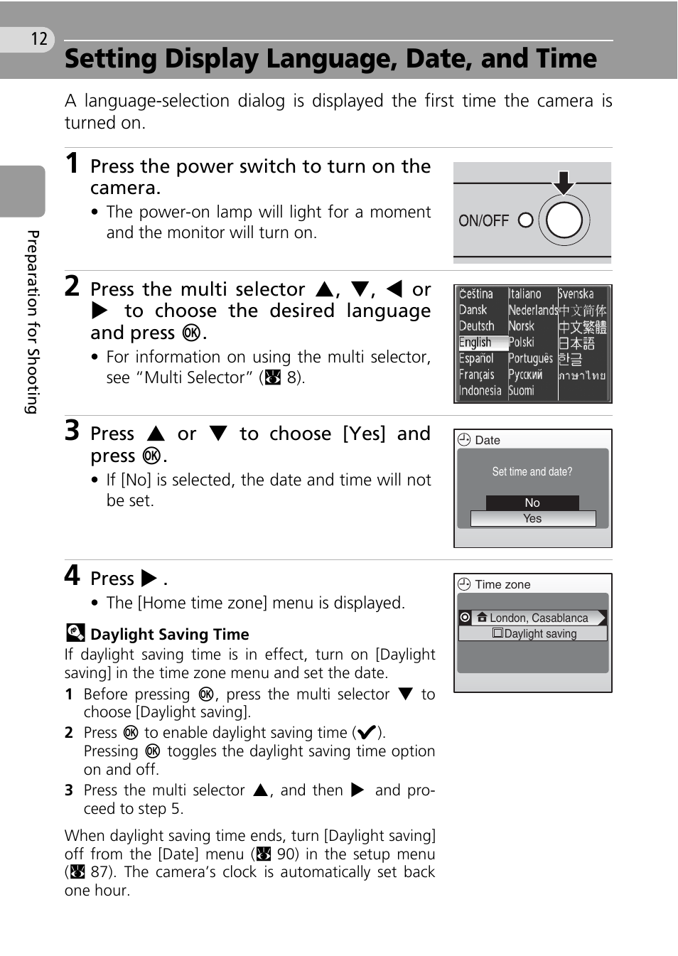 Setting display language, date, and time | Nikon Coolpix L10 User Manual | Page 22 / 135