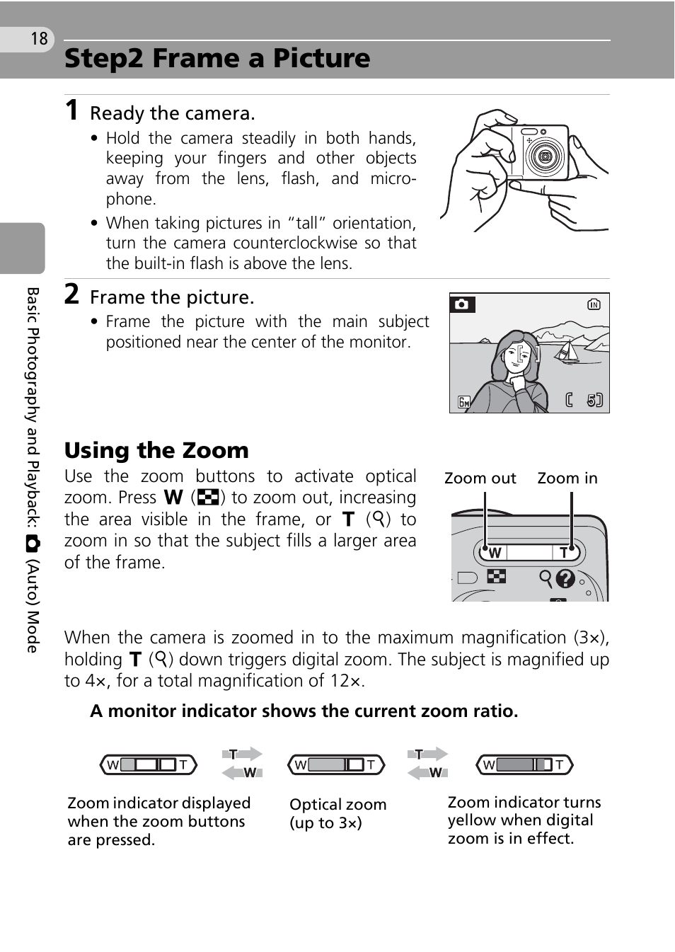 Step2 frame a picture, C 18, C 18) | Using the zoom | Nikon Coolpix L10 User Manual | Page 28 / 135