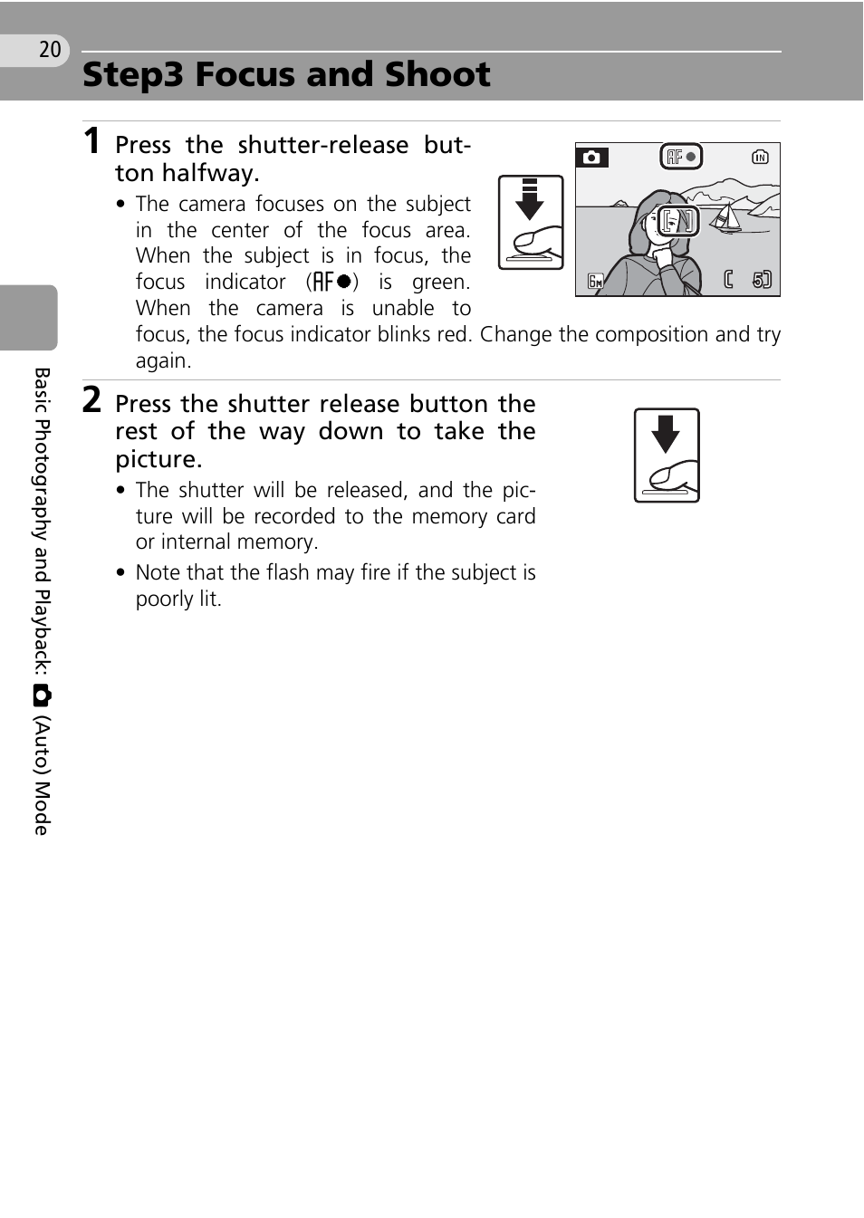 Step3 focus and shoot, C 20 | Nikon Coolpix L10 User Manual | Page 30 / 135