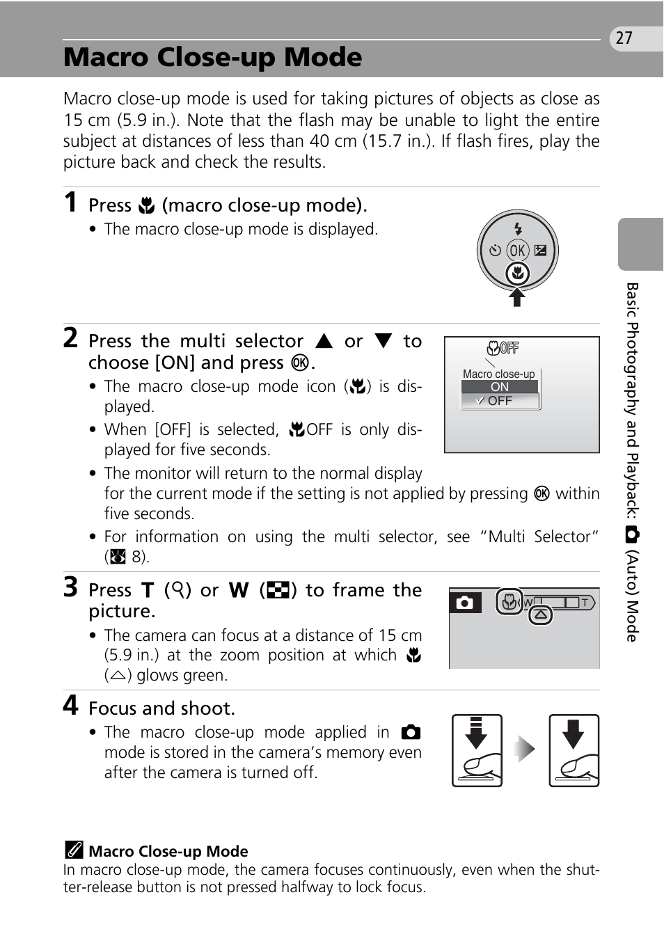 Macro close-up mode, C 27, Mode (c 27) and exp | Nikon Coolpix L10 User Manual | Page 37 / 135