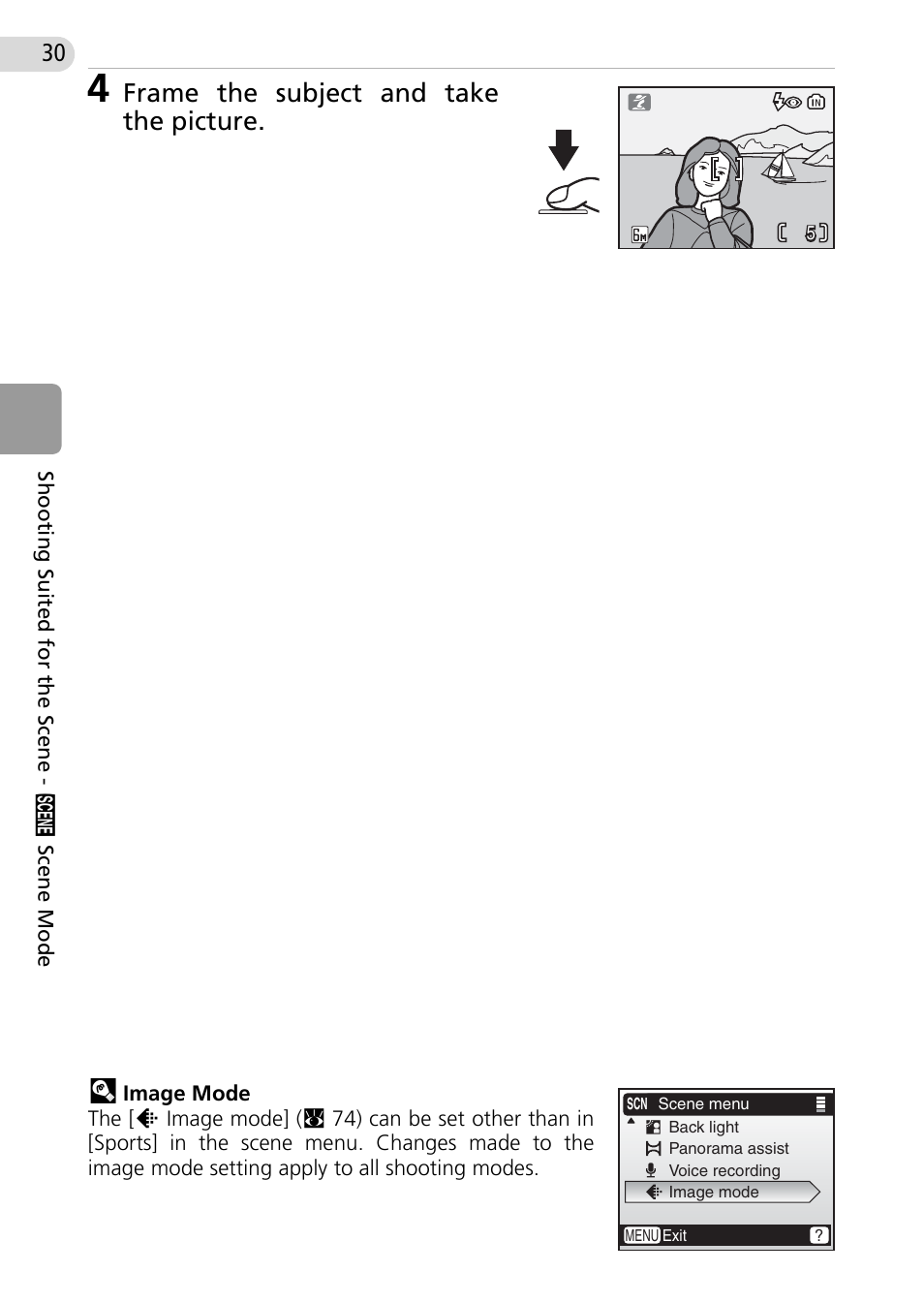 Frame the subject and take the picture | Nikon Coolpix L10 User Manual | Page 40 / 135