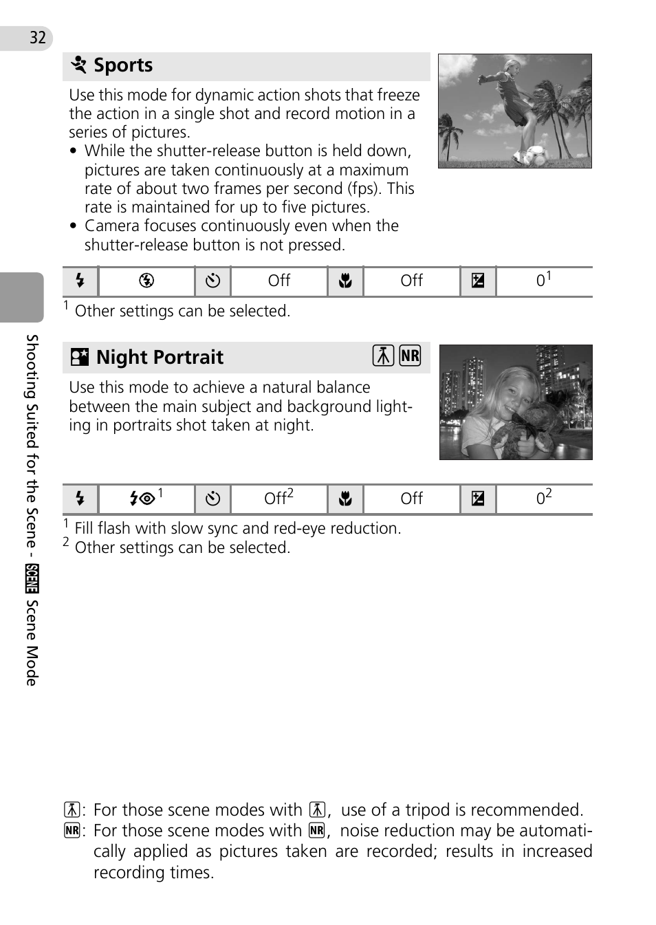 Psports, Dnight portrait | Nikon Coolpix L10 User Manual | Page 42 / 135