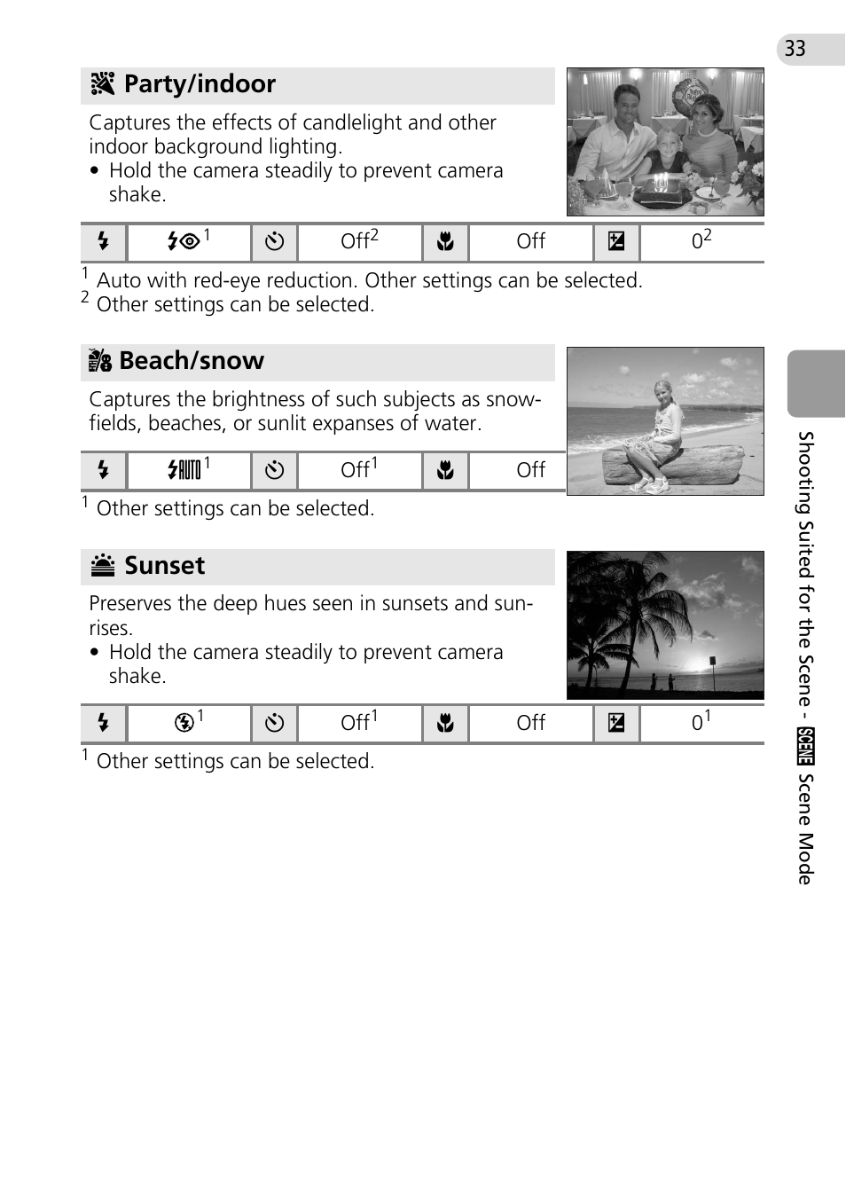 Cparty/indoor, Hbeach/snow, Isunset | Nikon Coolpix L10 User Manual | Page 43 / 135