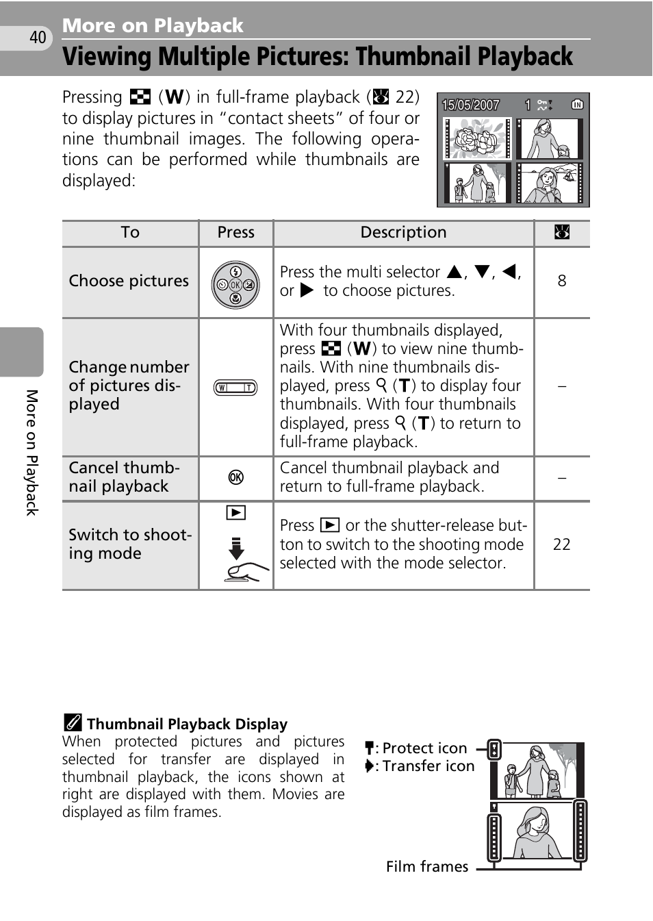 More on playback, Viewing multiple pictures: thumbnail playback, C 40 | Nikon Coolpix L10 User Manual | Page 50 / 135