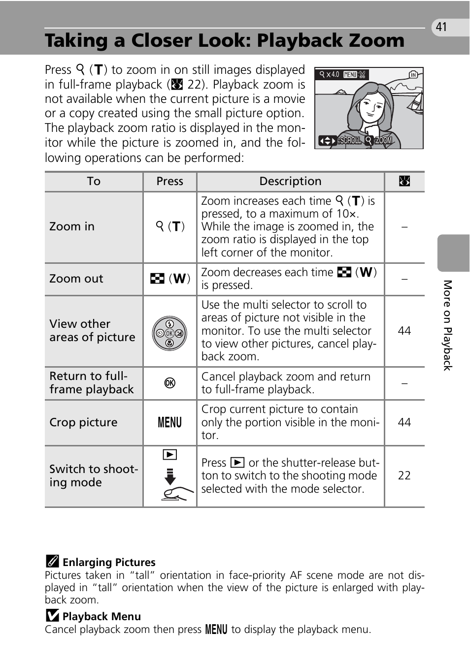 Taking a closer look: playback zoom, C 41 | Nikon Coolpix L10 User Manual | Page 51 / 135