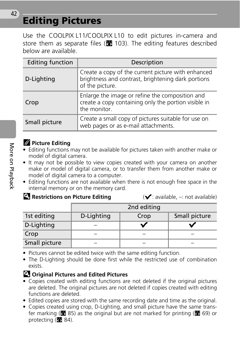 Editing pictures | Nikon Coolpix L10 User Manual | Page 52 / 135