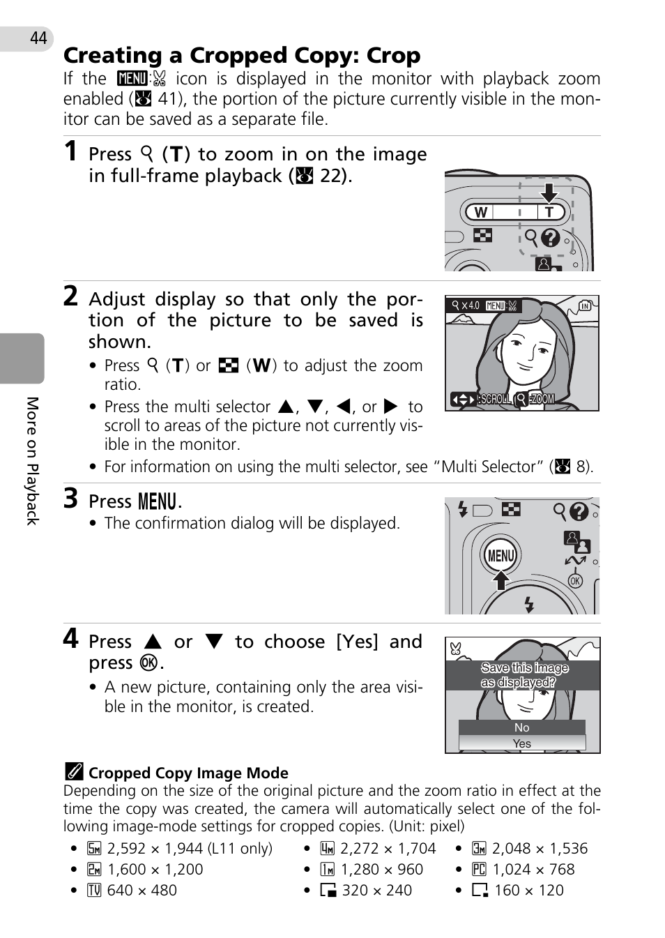 Creating a cropped copy: crop | Nikon Coolpix L10 User Manual | Page 54 / 135