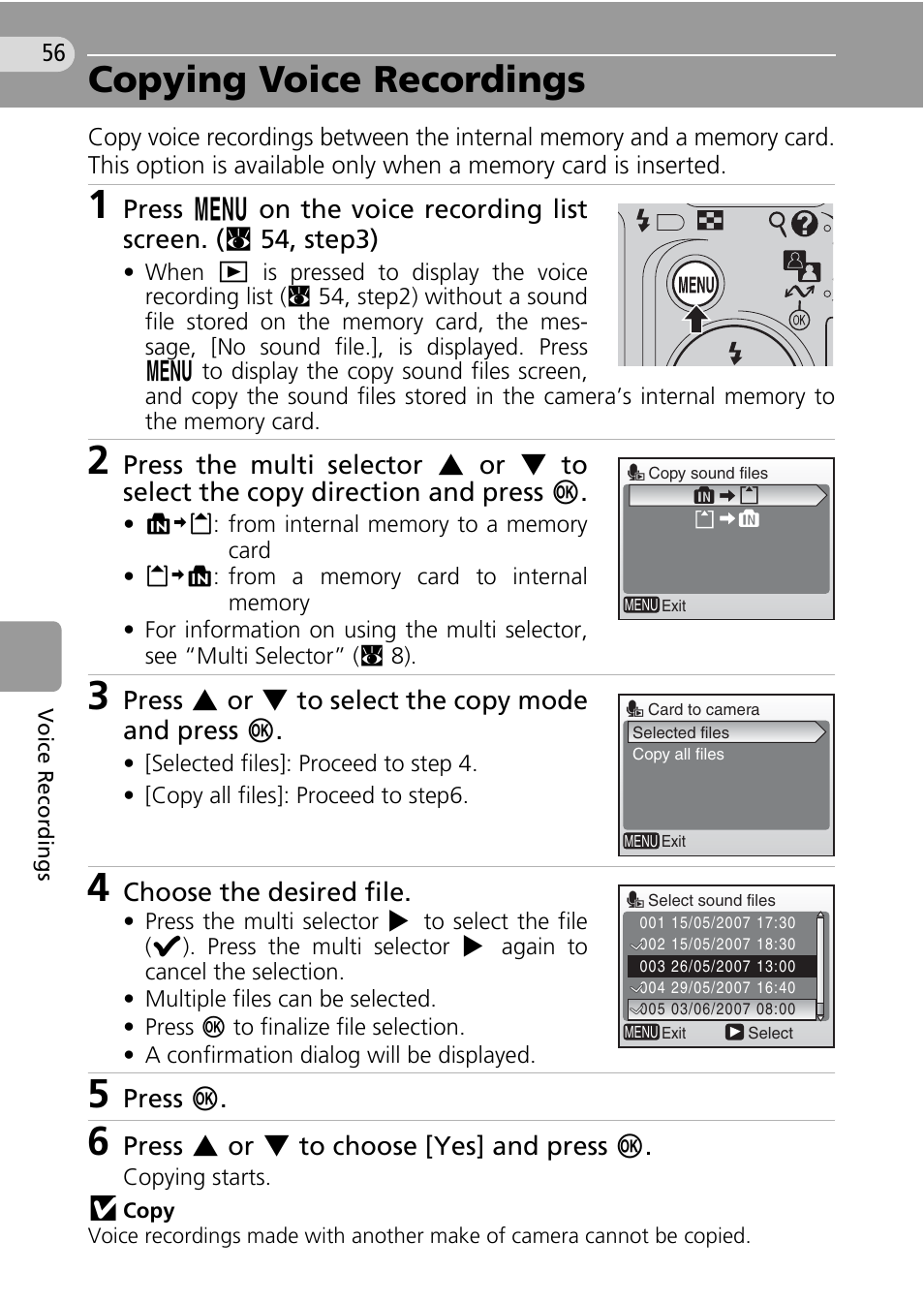 Copying voice recordings | Nikon Coolpix L10 User Manual | Page 66 / 135