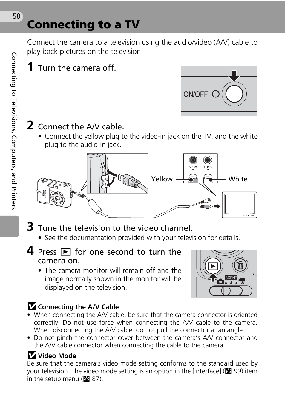 Connecting to a tv, C 58 | Nikon Coolpix L10 User Manual | Page 68 / 135