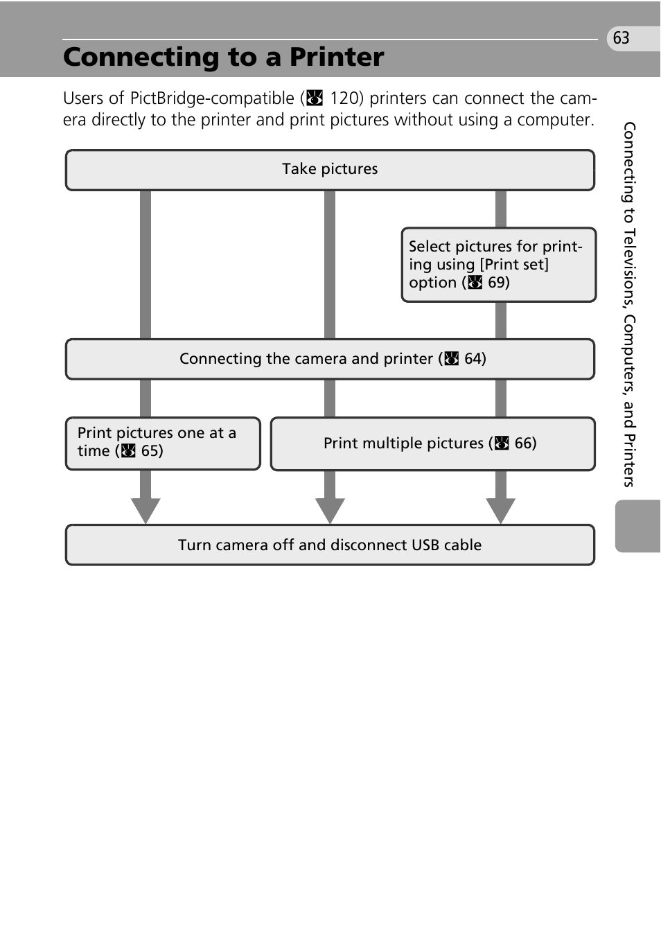 Connecting to a printer, Inter (c 63) | Nikon Coolpix L10 User Manual | Page 73 / 135