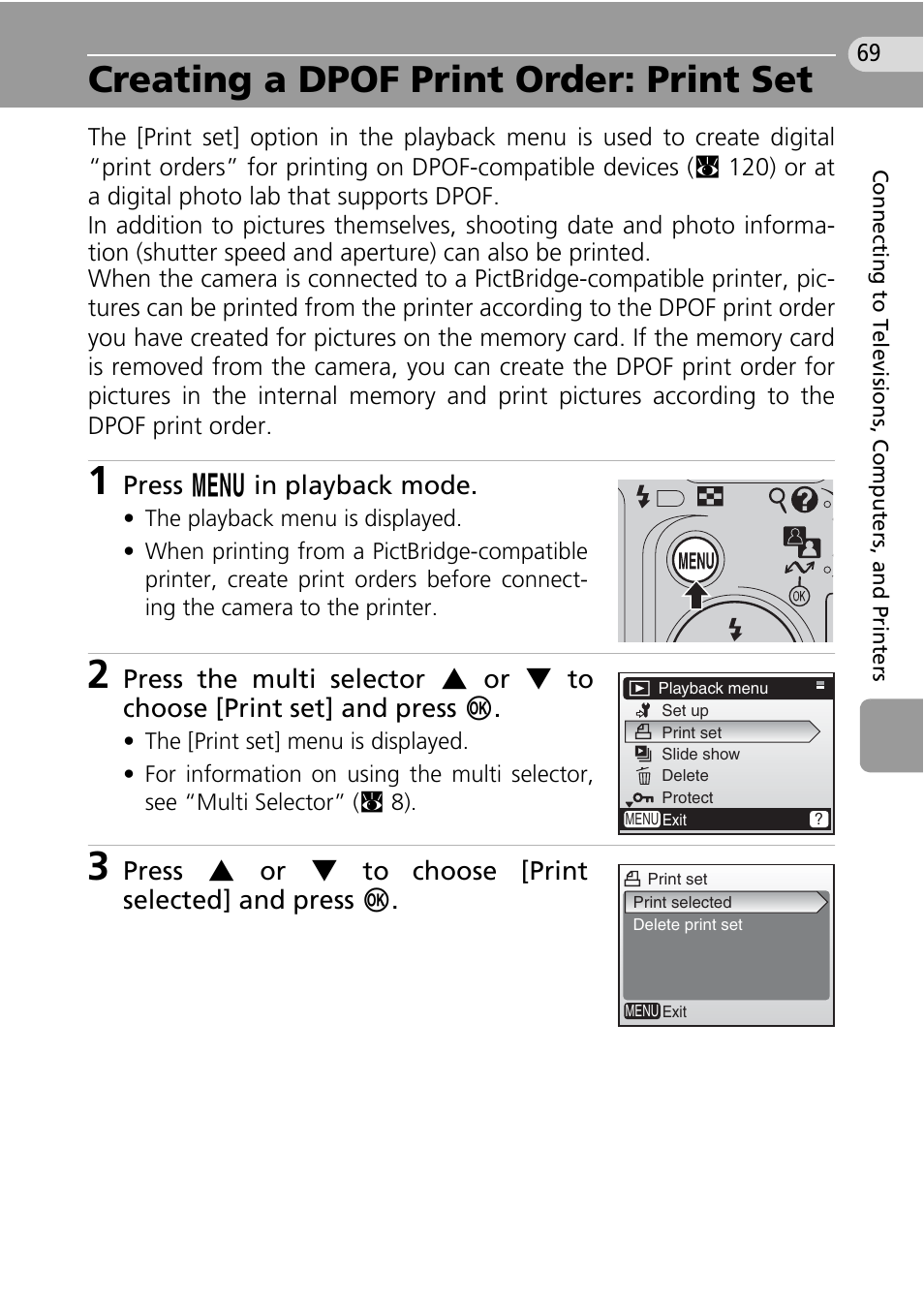 Creating a dpof print order: print set, C 69, C 69) | On (c 69 | Nikon Coolpix L10 User Manual | Page 79 / 135