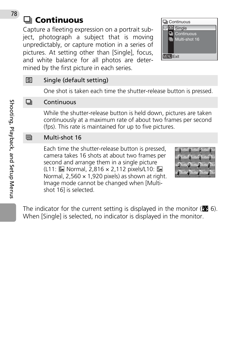 Continuous, Ng (c 78), Qcontinuous | Nikon Coolpix L10 User Manual | Page 88 / 135