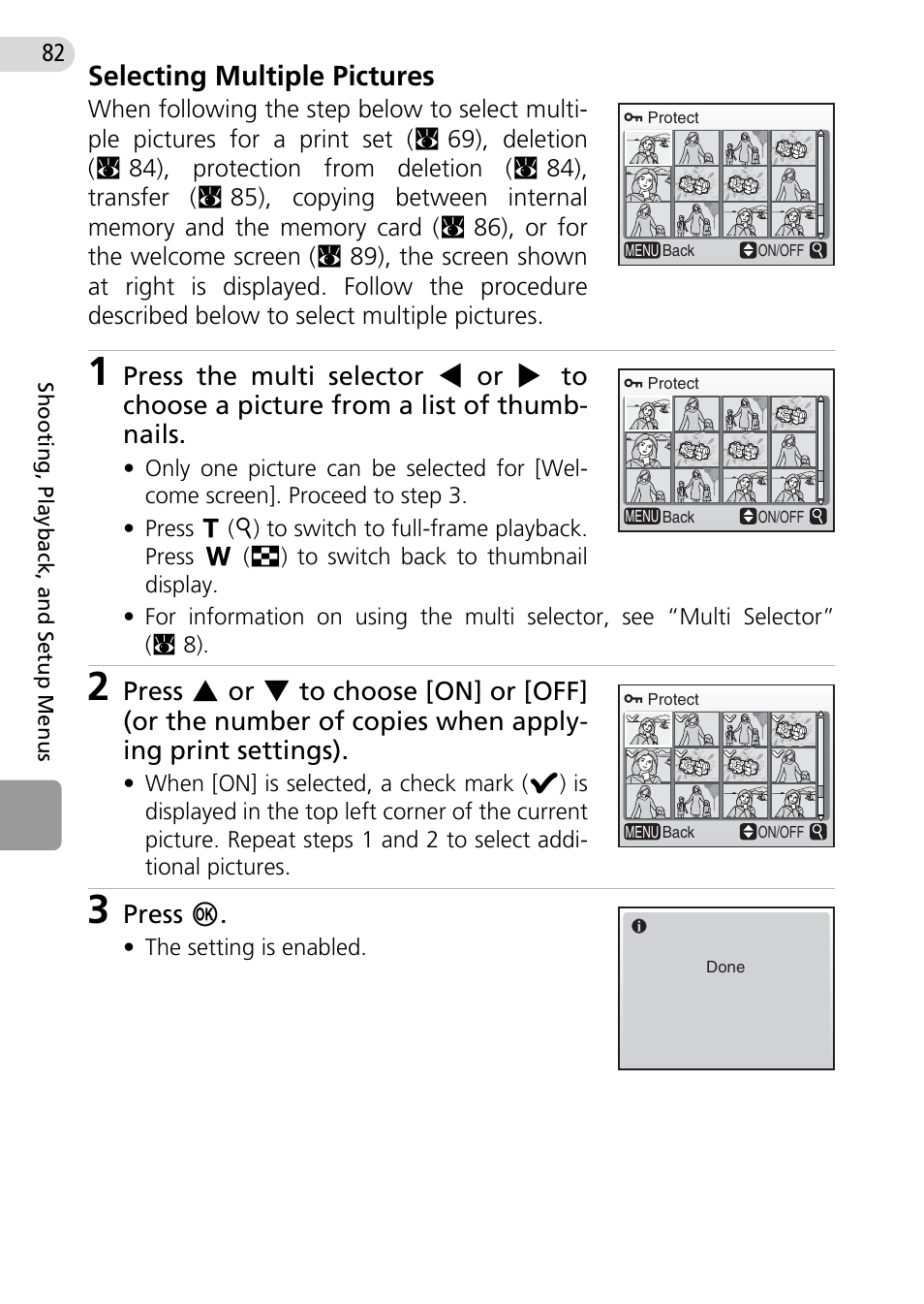 Selecting multiple pictures, Press d | Nikon Coolpix L10 User Manual | Page 92 / 135