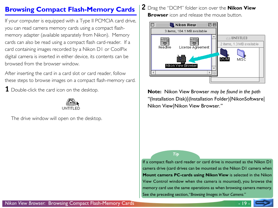 Browsing compact flash-memory cards | Nikon View DX User Manual | Page 19 / 38