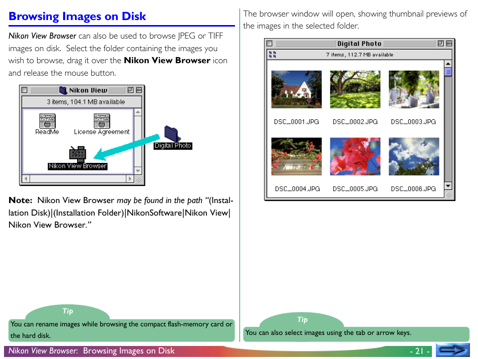 Browsing images on disk | Nikon View DX User Manual | Page 21 / 38