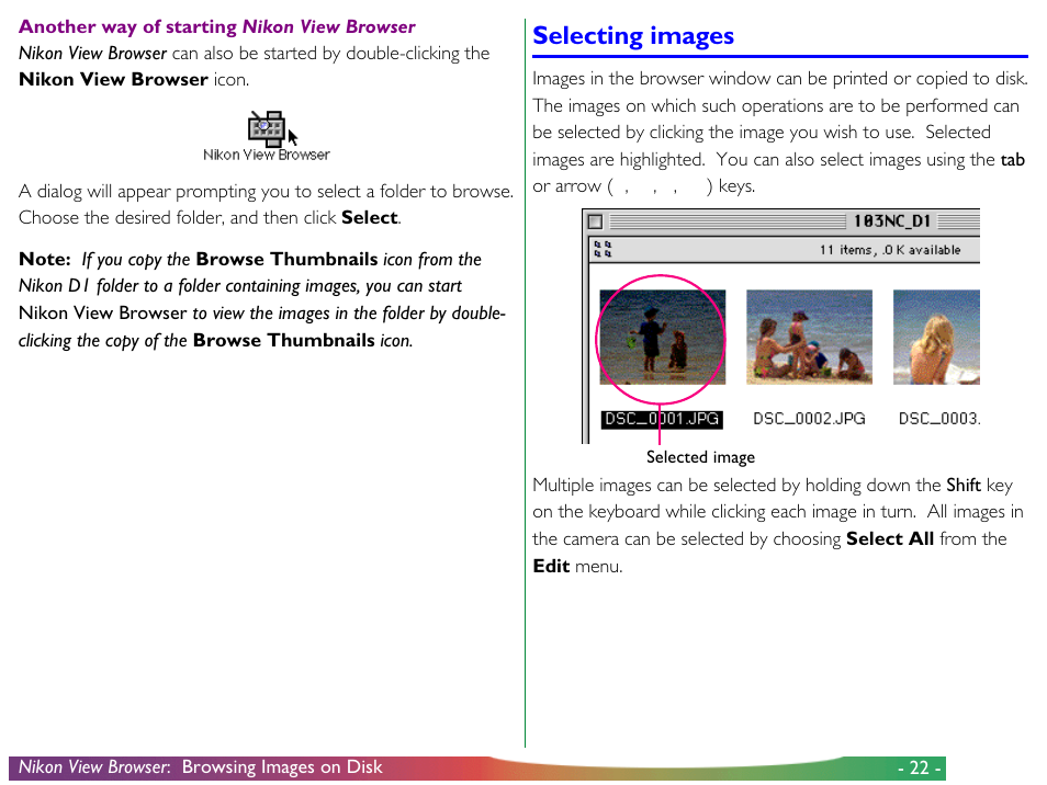 Selecting images | Nikon View DX User Manual | Page 22 / 38