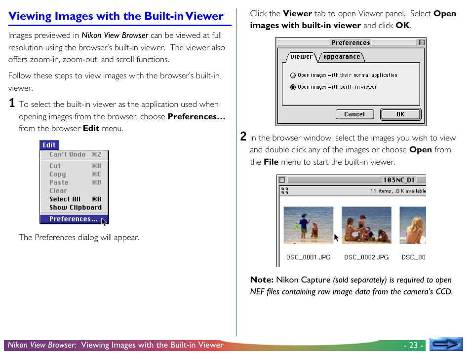 Viewing images with the built-in viewer | Nikon View DX User Manual | Page 23 / 38