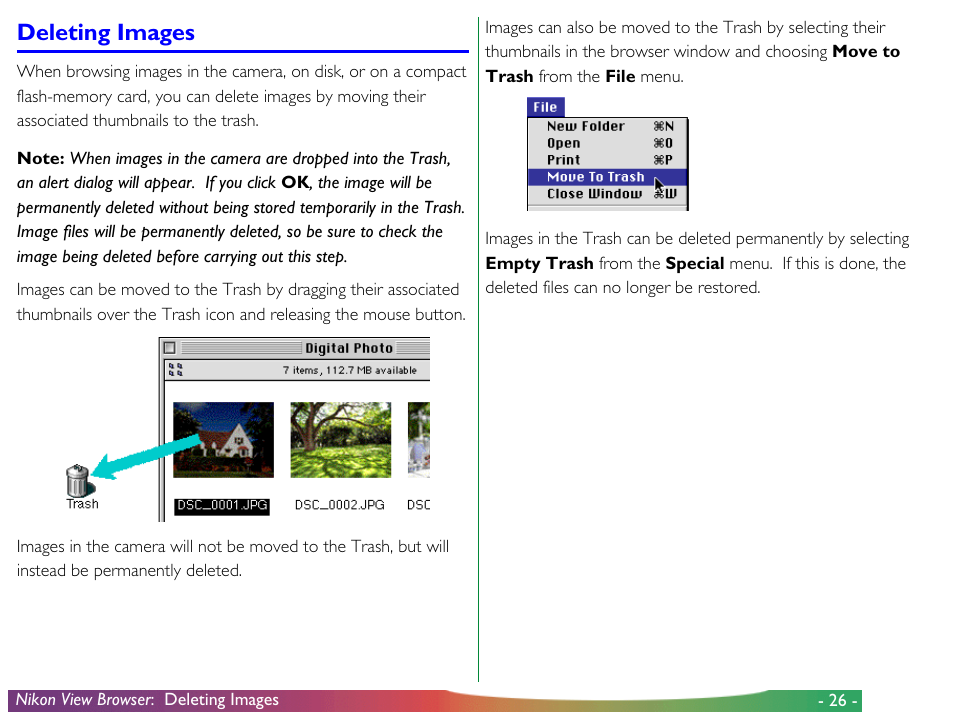 Deleting images | Nikon View DX User Manual | Page 26 / 38