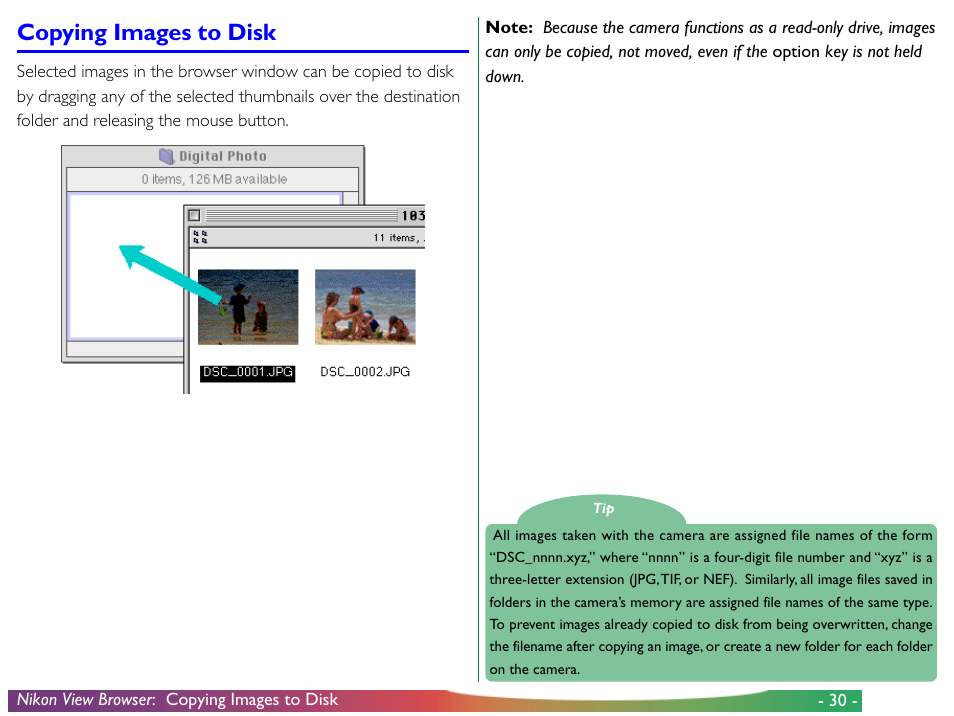 Copying images to disk | Nikon View DX User Manual | Page 30 / 38