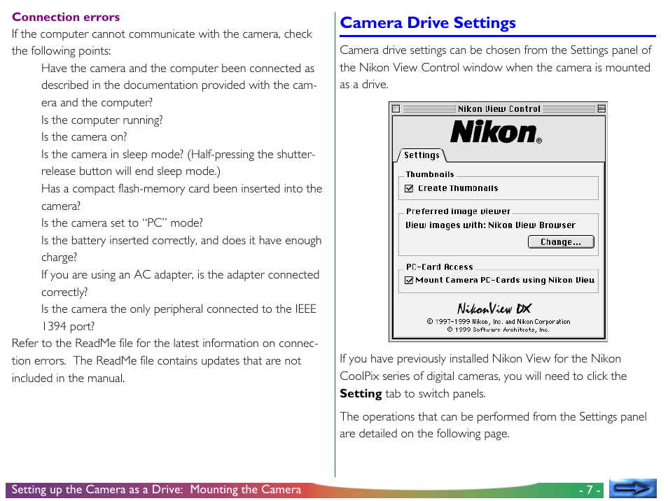 Camera drive settings | Nikon View DX User Manual | Page 7 / 38