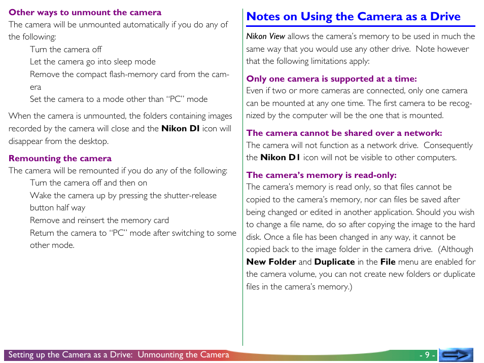 Notes on using the camera as a drive | Nikon View DX User Manual | Page 9 / 38