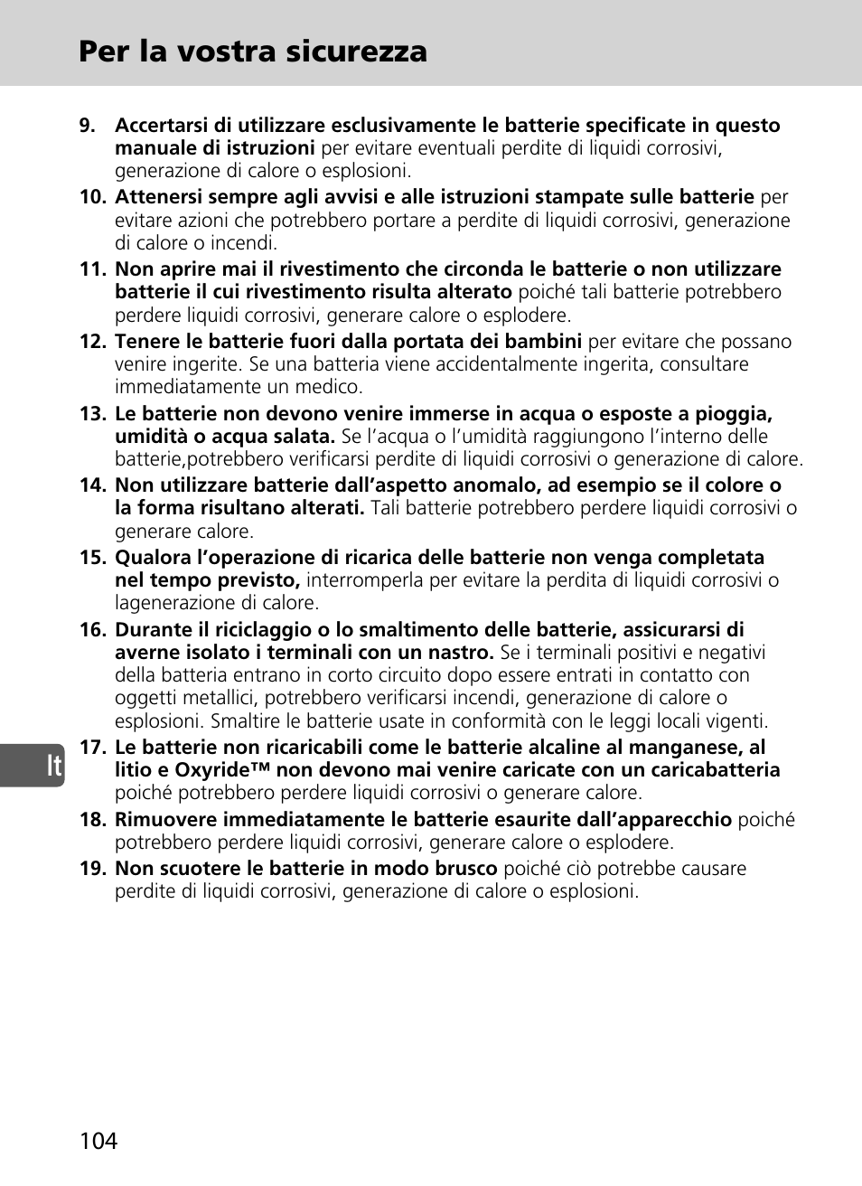 It per la vostra sicurezza | Nikon SD-9 User Manual | Page 105 / 155
