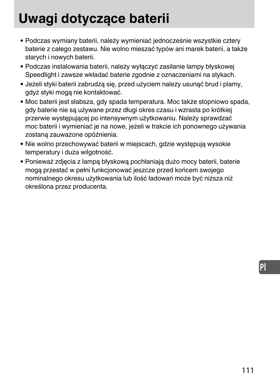 Uwagi dotyczące baterii | Nikon SD-9 User Manual | Page 112 / 155