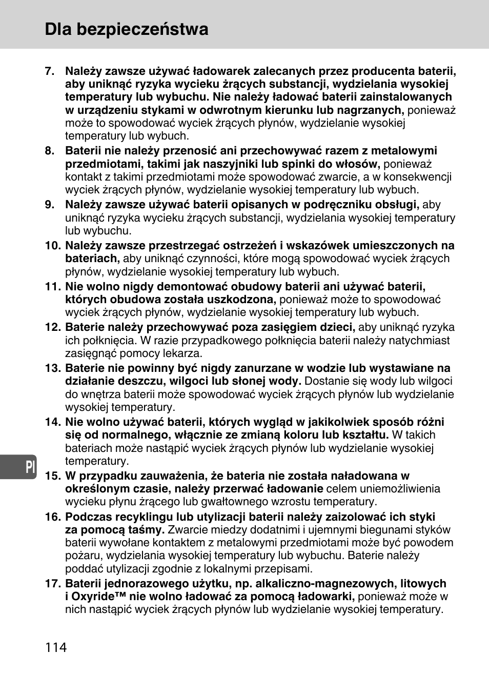 Pl dla bezpieczeństwa | Nikon SD-9 User Manual | Page 115 / 155