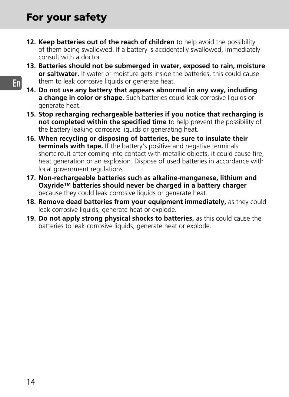 En for your safety | Nikon SD-9 User Manual | Page 15 / 155