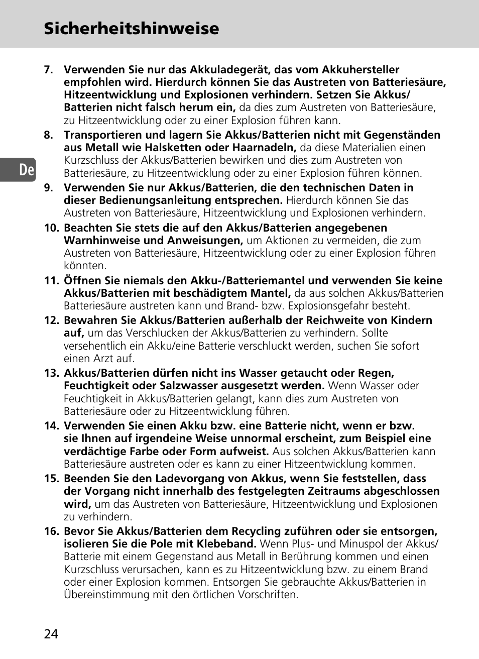 De sicherheitshinweise | Nikon SD-9 User Manual | Page 25 / 155