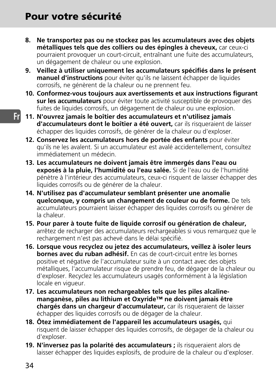 Fr pour votre sécurité | Nikon SD-9 User Manual | Page 35 / 155