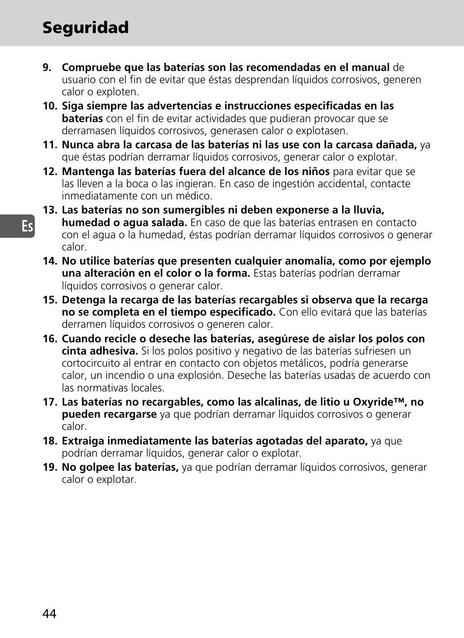 Es seguridad | Nikon SD-9 User Manual | Page 45 / 155