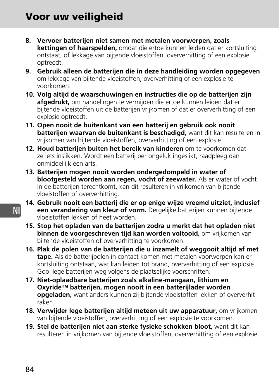 Nl voor uw veiligheid | Nikon SD-9 User Manual | Page 85 / 155