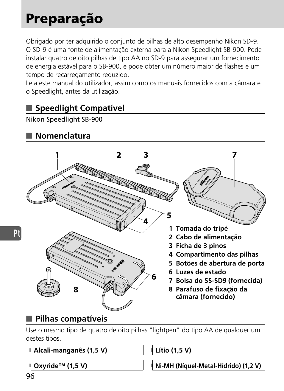Preparação | Nikon SD-9 User Manual | Page 97 / 155