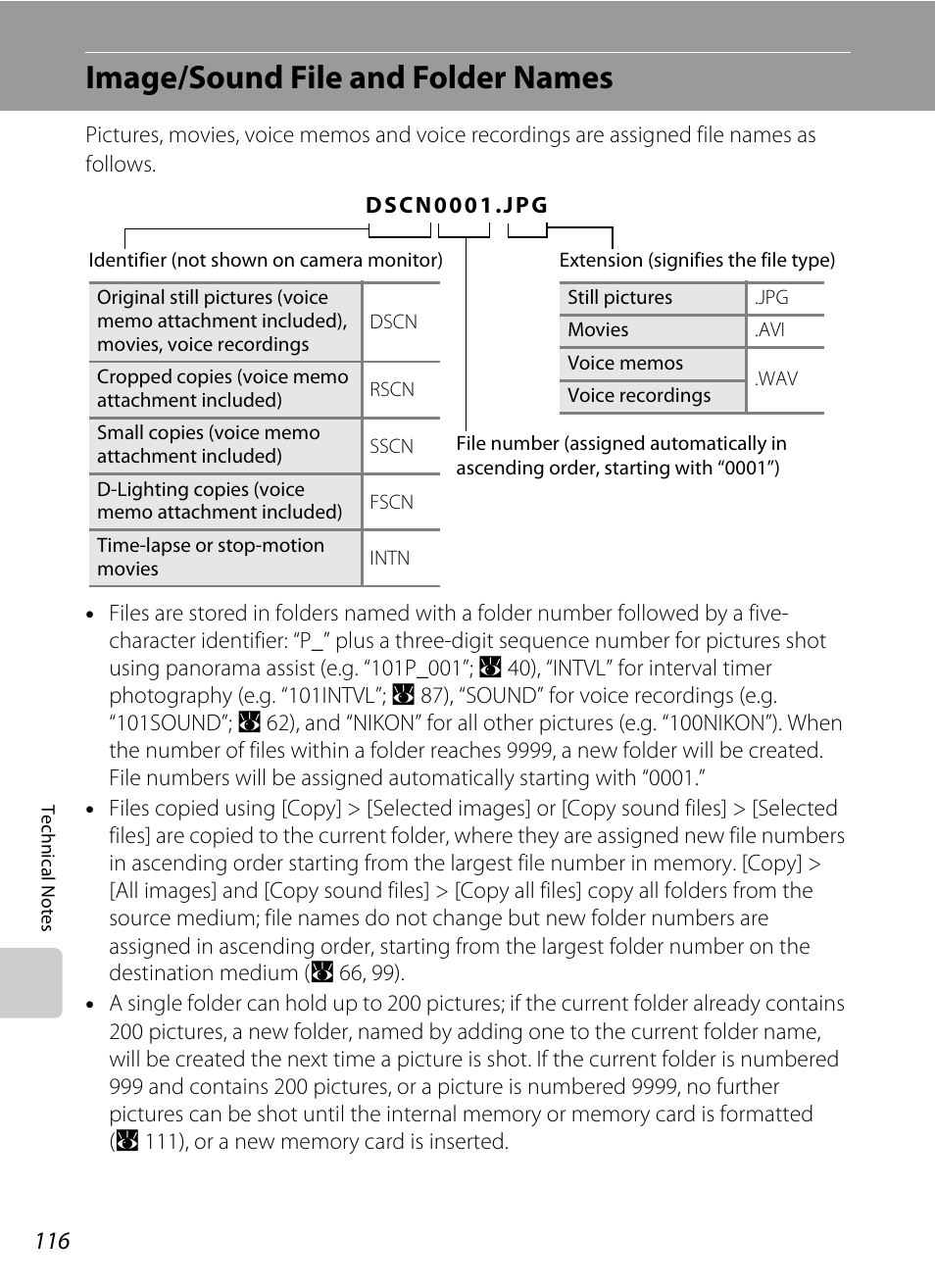 Image/sound file and folder names, A 116) for mor, A 116). th | A 116 | Nikon Coolpix S700 User Manual | Page 128 / 148