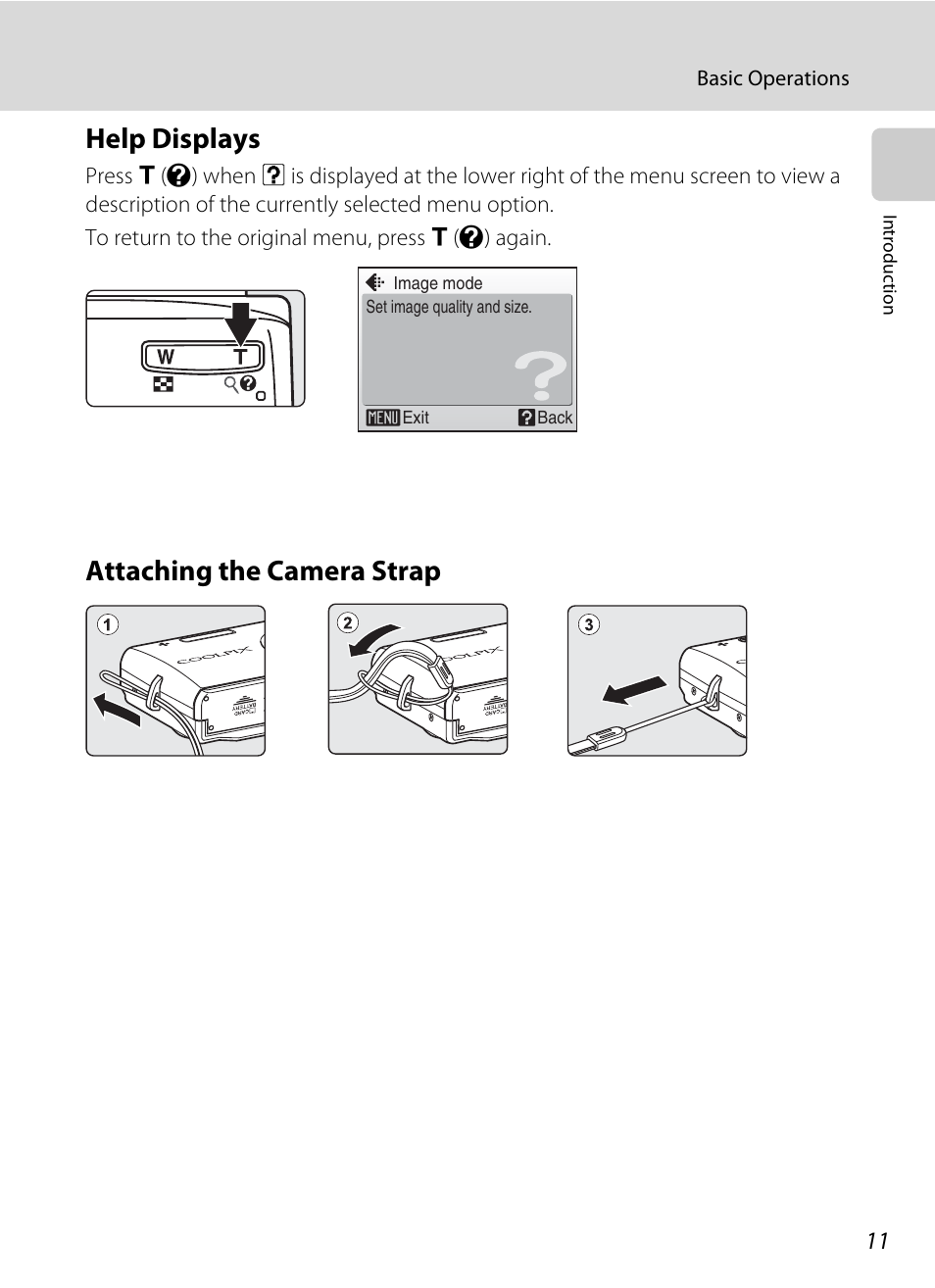 Help displays, Attaching the camera strap, Help displays attaching the camera strap | Nikon Coolpix S700 User Manual | Page 23 / 148