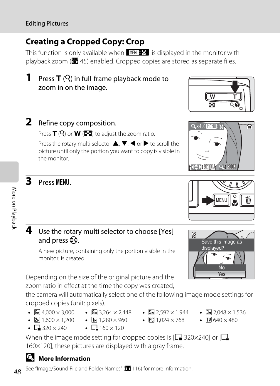 Creating a cropped copy: crop | Nikon Coolpix S700 User Manual | Page 60 / 148